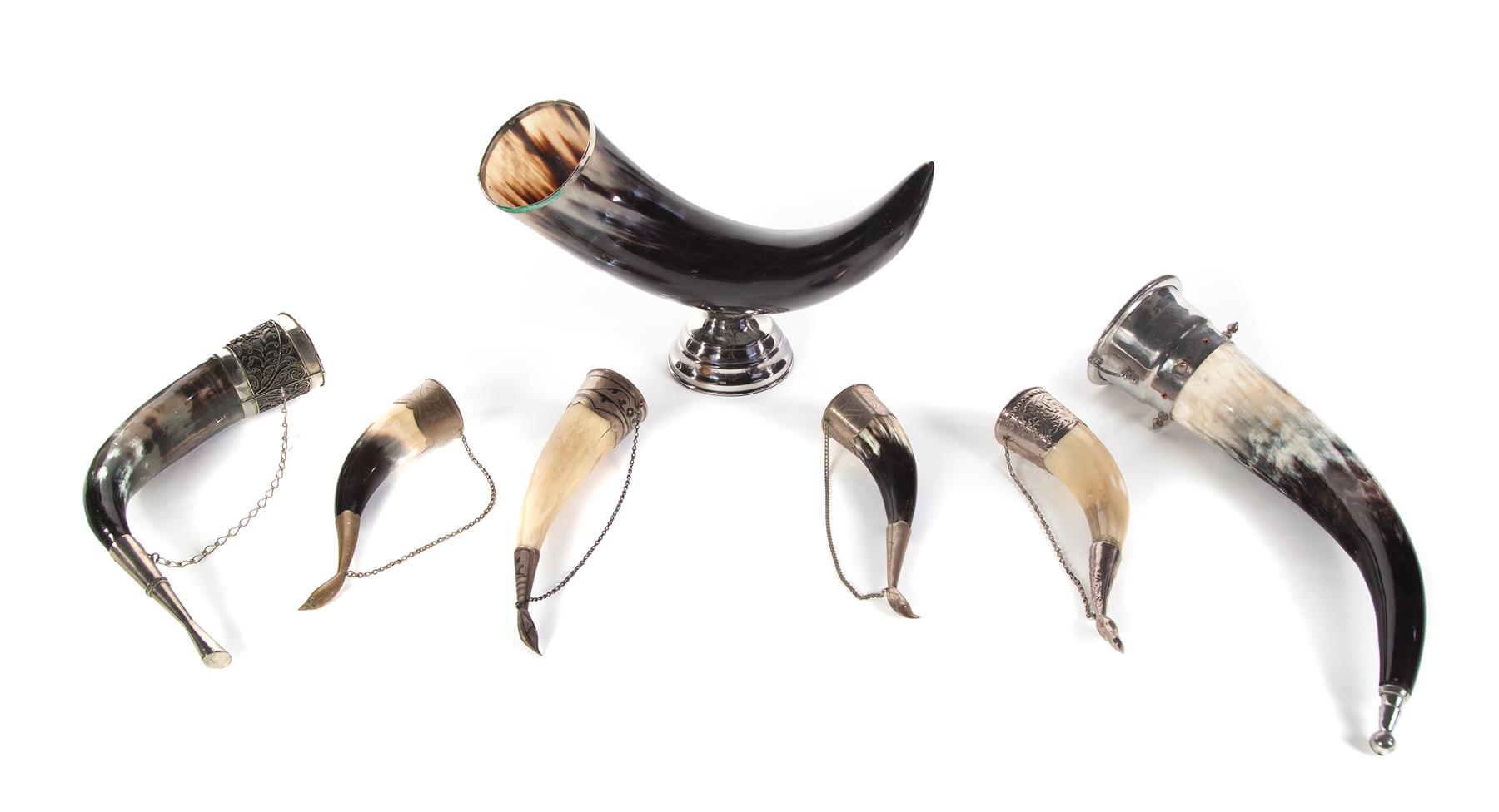 Appraisal: SEVEN DECORATIVE DRINKING HORNS American or European nd half- th