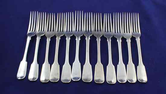 Appraisal: Twelve William IV silver fiddle pattern tableforks with engraved initial