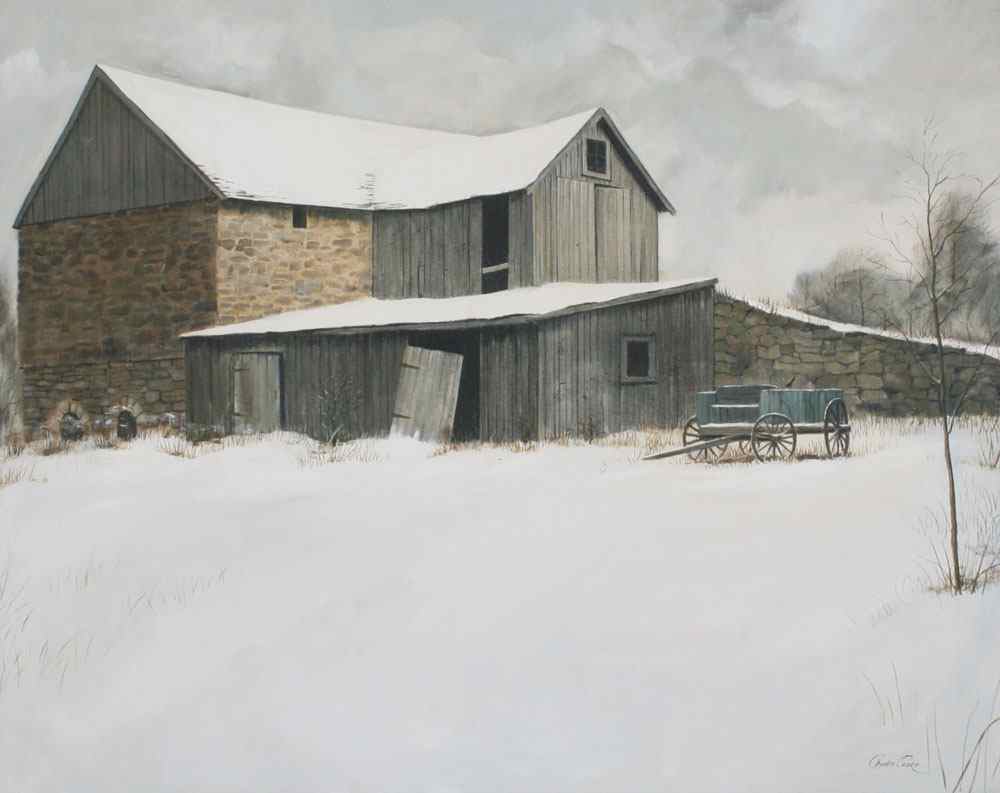 Appraisal: COAKE Charles American th C Snowy Barn Landscape OIL Canvas