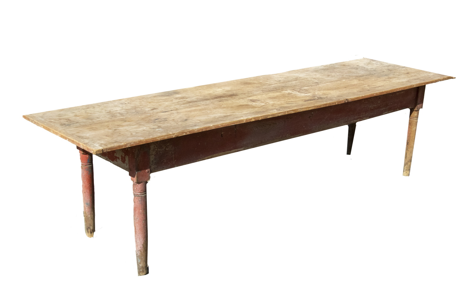 Appraisal: LONG PINE PAINTED HARVEST TABLE A pine harvest table with