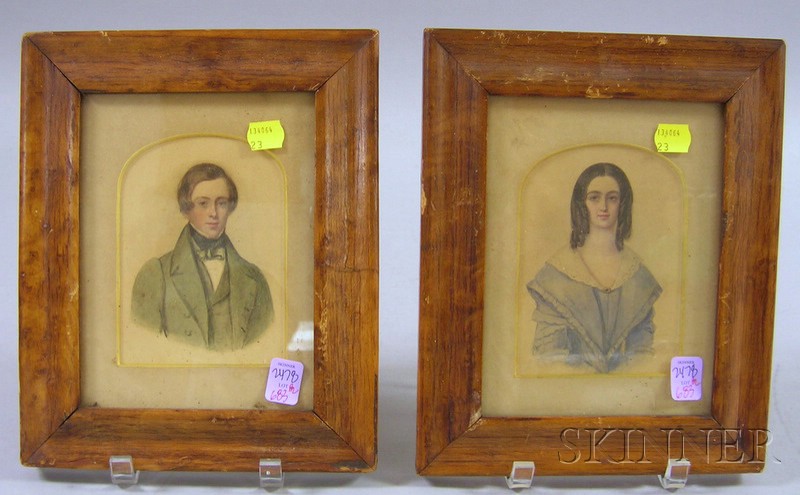 Appraisal: Two Framed Small th Century Watercolor on Paper Portraits of