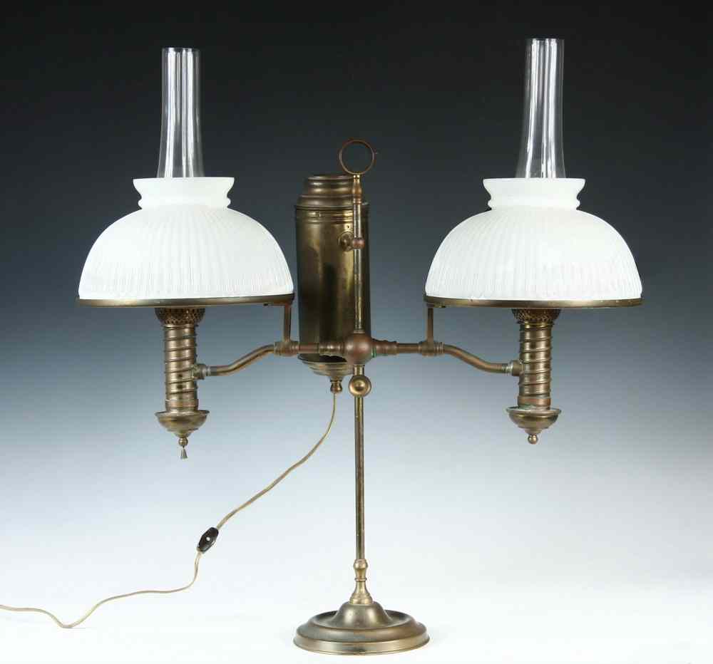 Appraisal: STUDENT LAMP - Fourth quarter th c large brass double