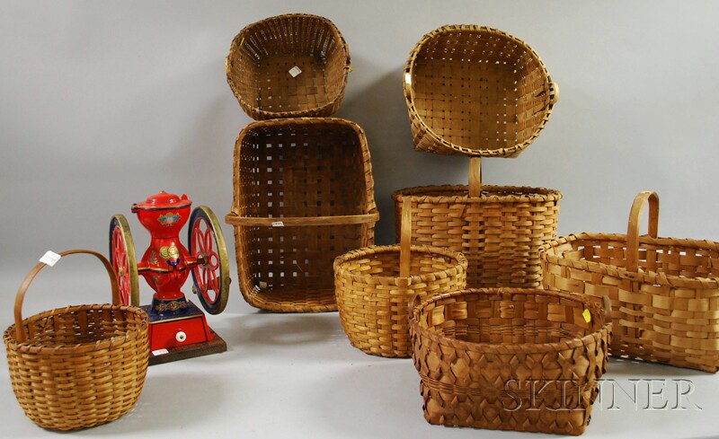 Appraisal: Eight Woven Splint Baskets and a Painted Cast Iron Coffee