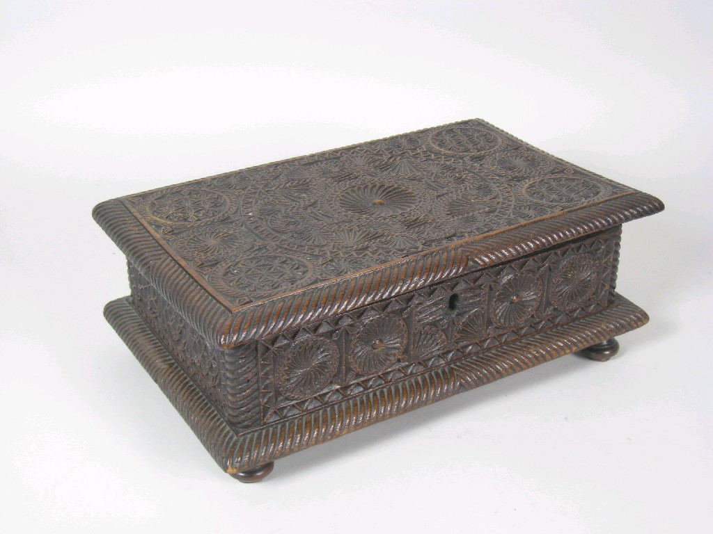 Appraisal: A th Century English oak chip carved Box having hinged