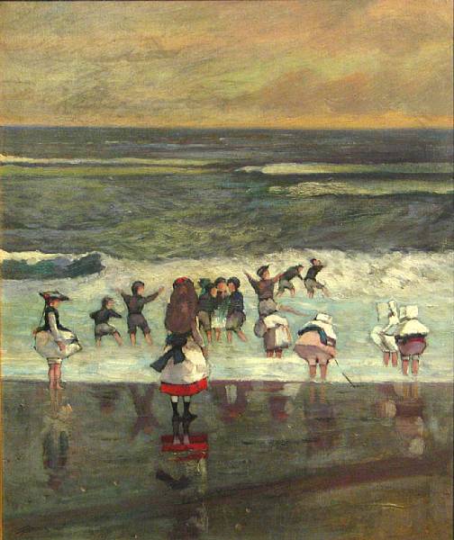 Appraisal: French School Children by the seashore signed 'Pereau' lower left