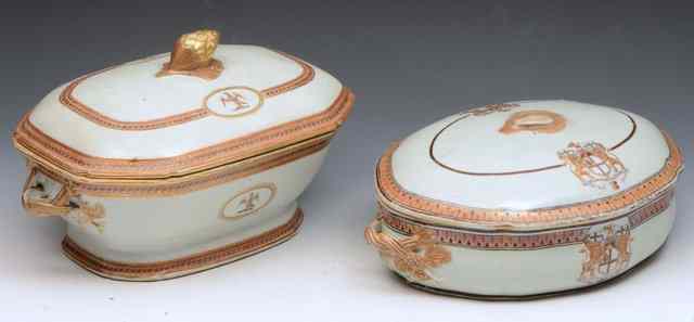 Appraisal: A CHINESE EXPORT OAK ARMORIAL TUREEN and cover painted with