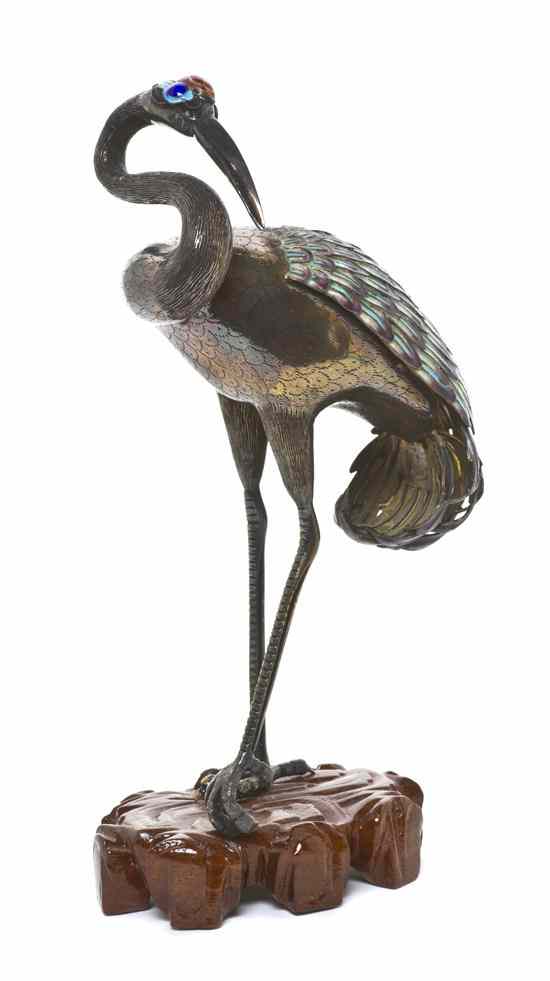 Appraisal: A Chinese Silver and Enameled Model of a Crane depicted