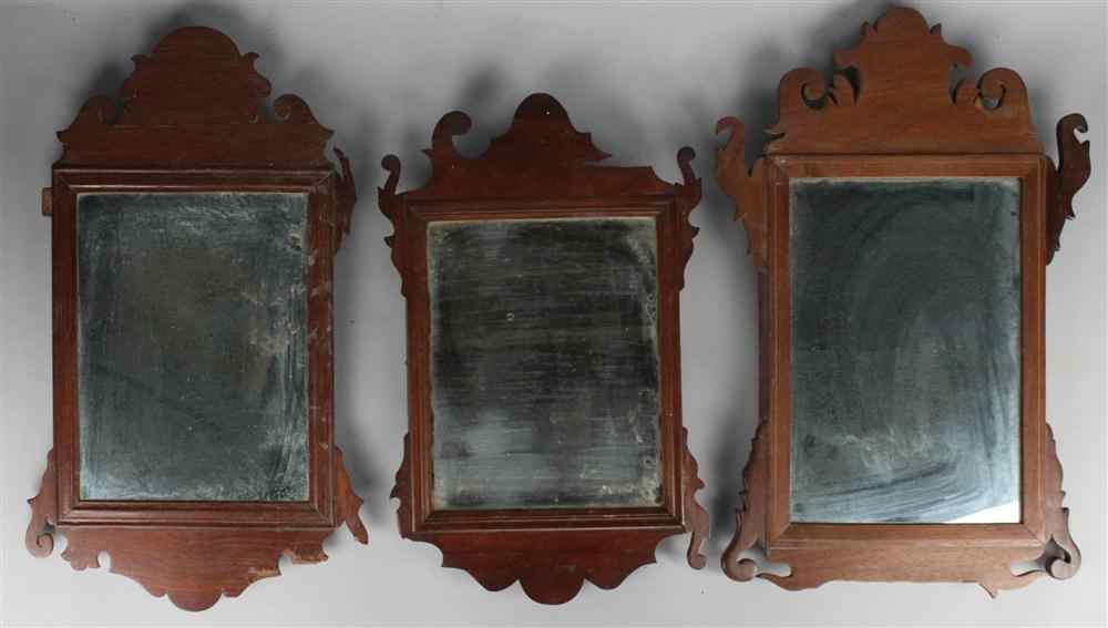 Appraisal: GROUP OF THREE CHIPPENDALE MAHOGANY SMALL MIRRORS TH CENTURY each