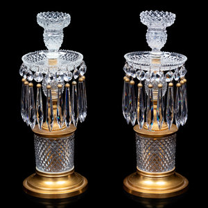 Appraisal: A Pair of French Gilt Bronze and Cut Glass Candlesticks