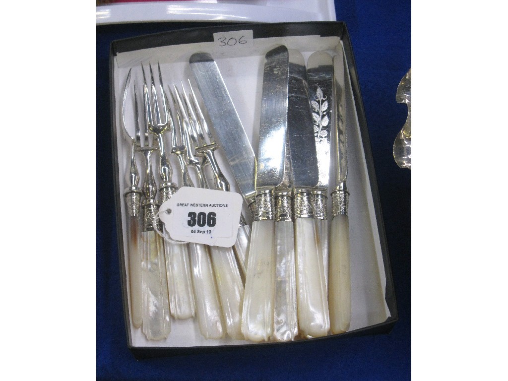 Appraisal: Twelve piece EP and mother of pearl fruit cutlery set