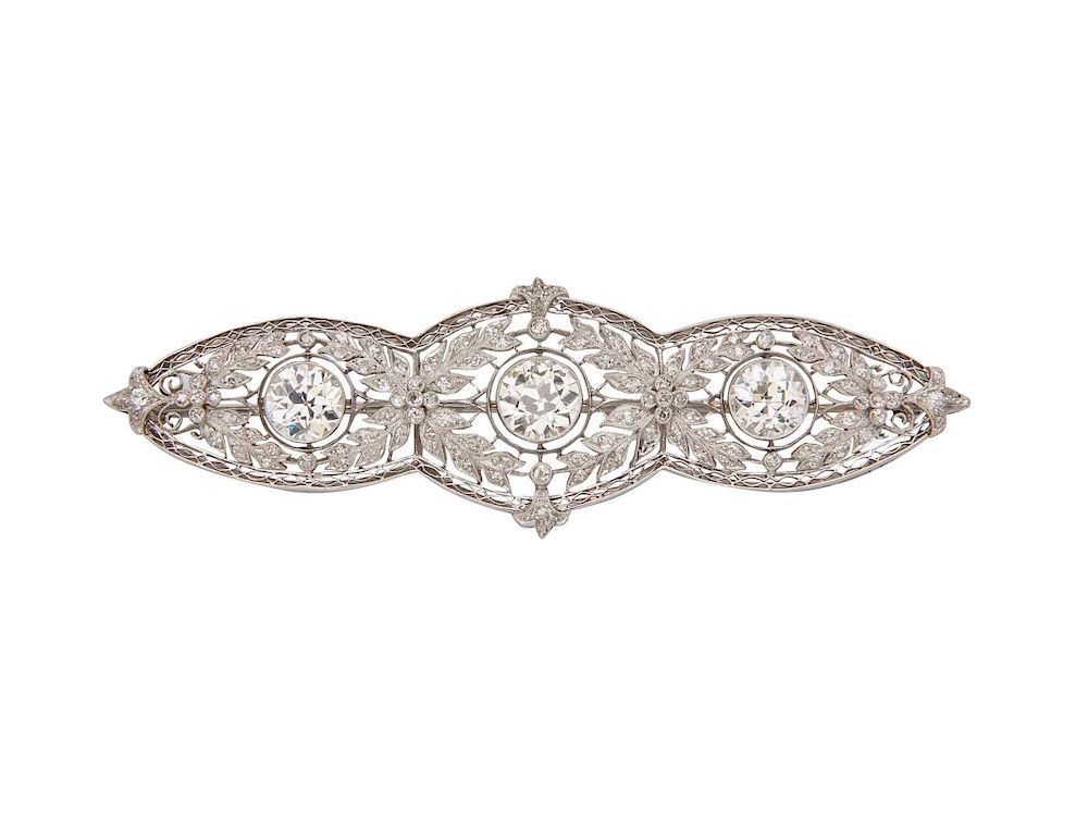 Appraisal: Platinum and Diamond Brooch Platinum and Diamond Brooch the open-work