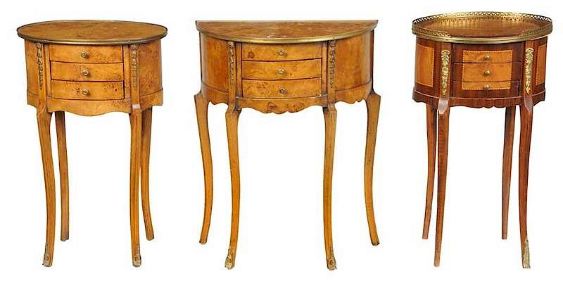 Appraisal: Three Louis XV Style Petite Commodes th century each brass