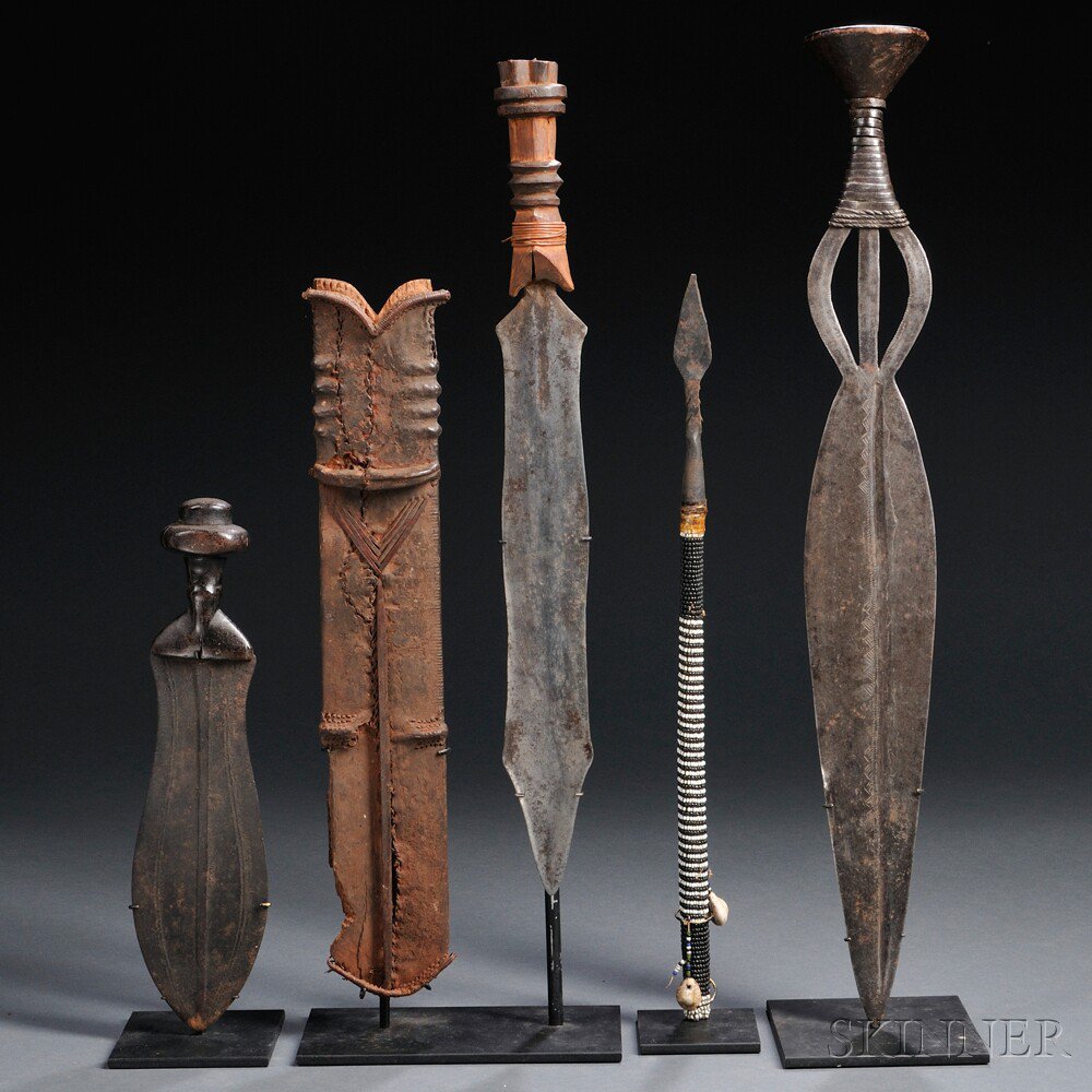 Appraisal: Four African Weapons includes a Salampasu sword a Kuba knife