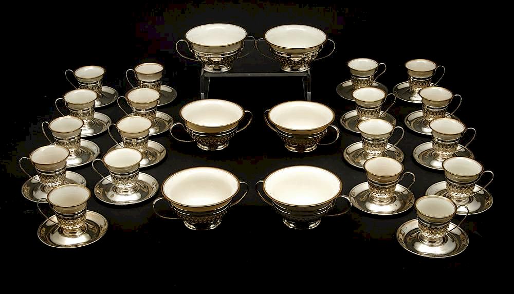 Appraisal: Gorham sterling demitasse cups boullion bowls Gorham sterling demitasse cups