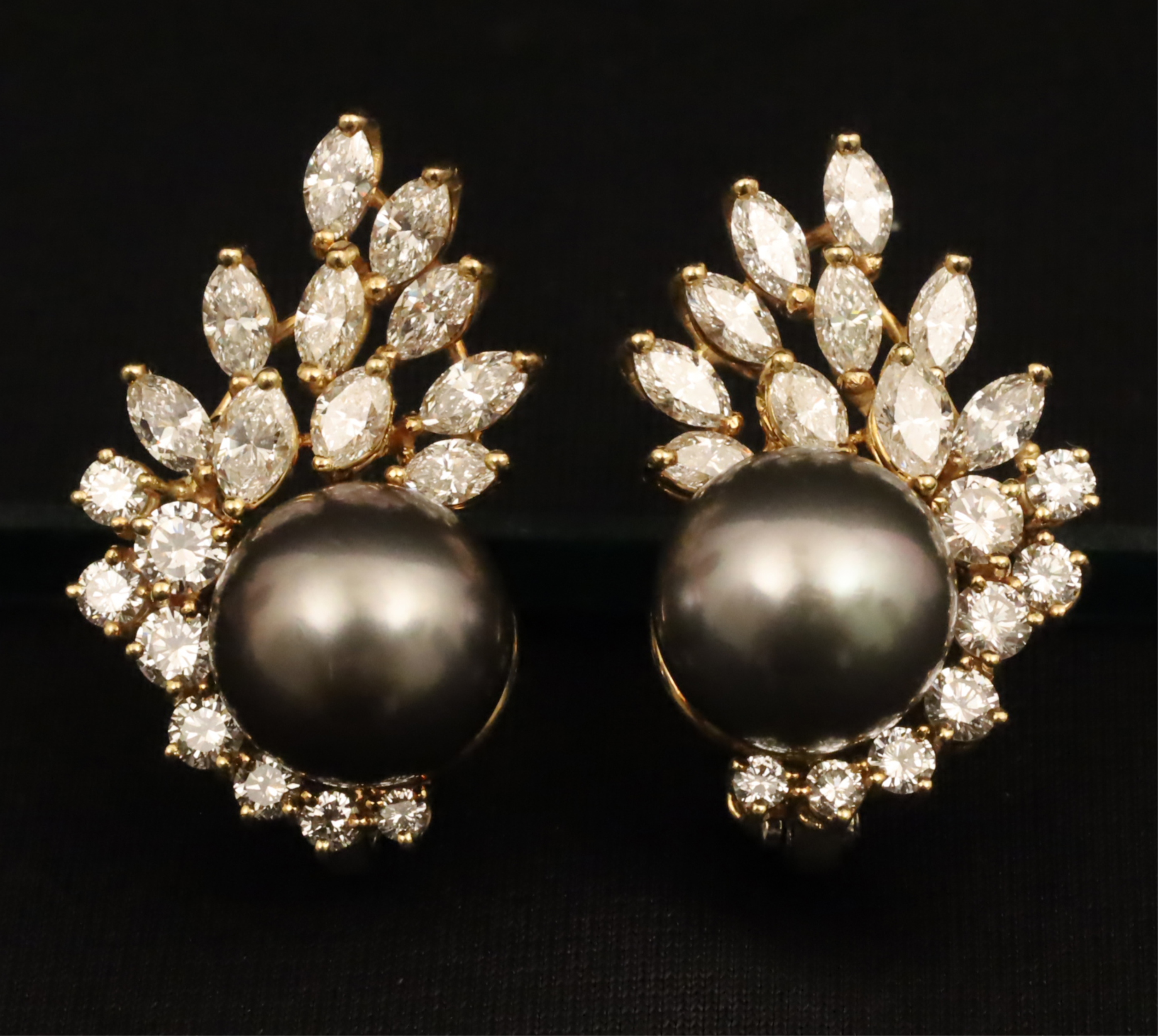 Appraisal: PR OF K DIAMOND AND PEARL EARRINGS Pair of K