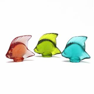 Appraisal: Lalique Three Diminutive Colored Glass Fish late th century in