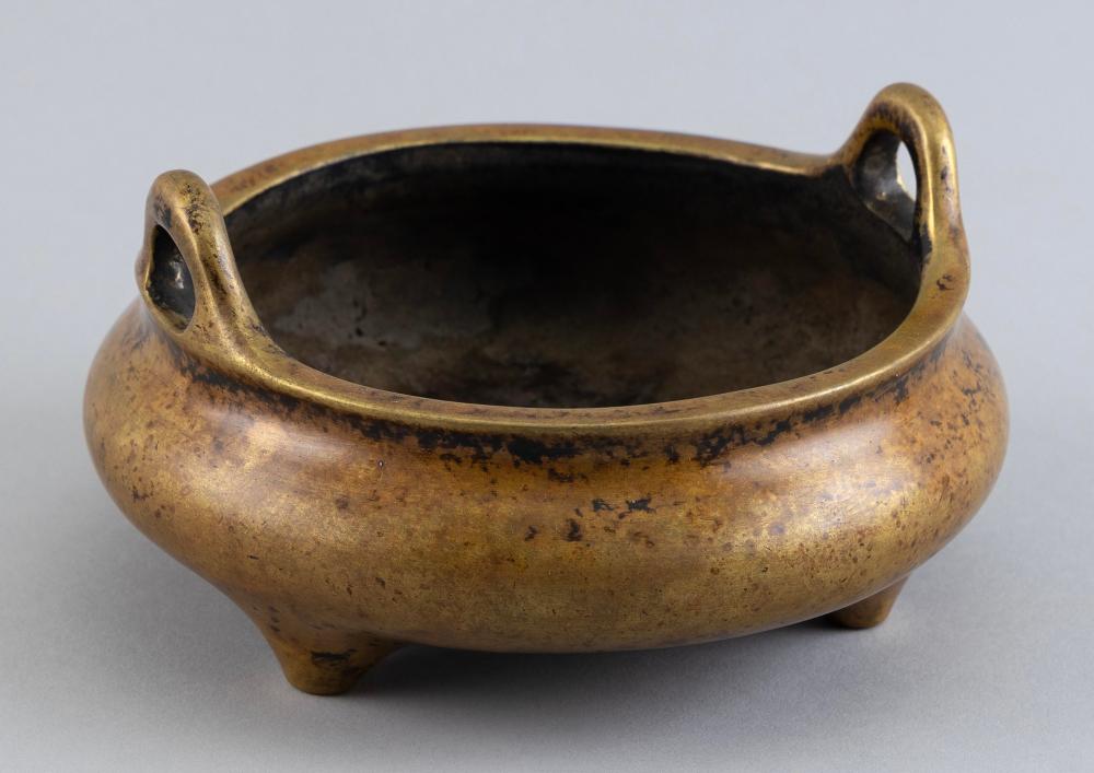 Appraisal: CHINESE BRONZE CENSER LATE TH CENTURY HEIGHT WIDTH ACROSS HANDLES