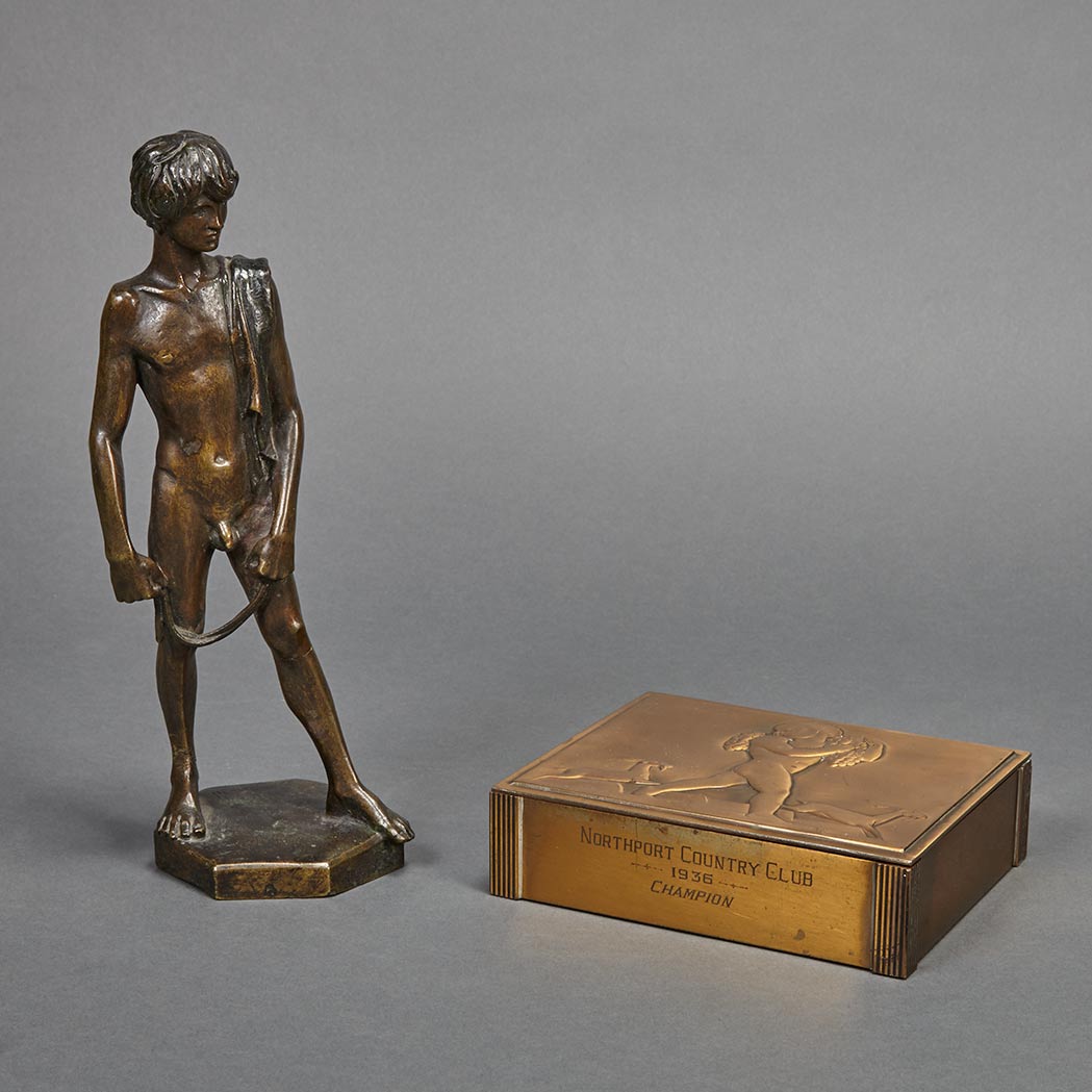 Appraisal: Bronze Figure of David Standing with His Slingshot After a