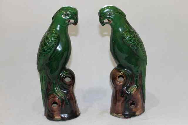 Appraisal: A PAIR OF CHINESE GLAZED PORCELAIN MODELS of parrots high