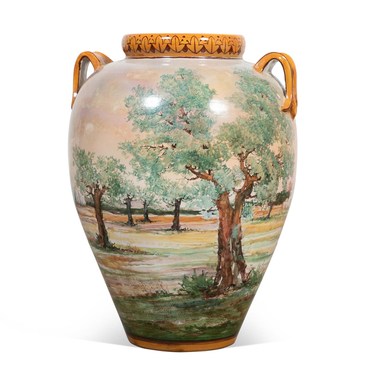 Appraisal: ITALIAN HAND PAINTED MAJOLICA LANDSCAPE URN Italian signed hand painted