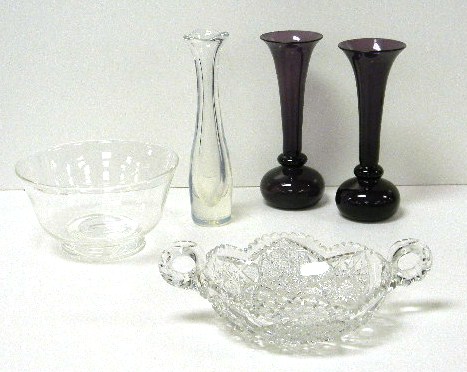 Appraisal: Glassware five pieces including antique cut glass bowl scalloped edges