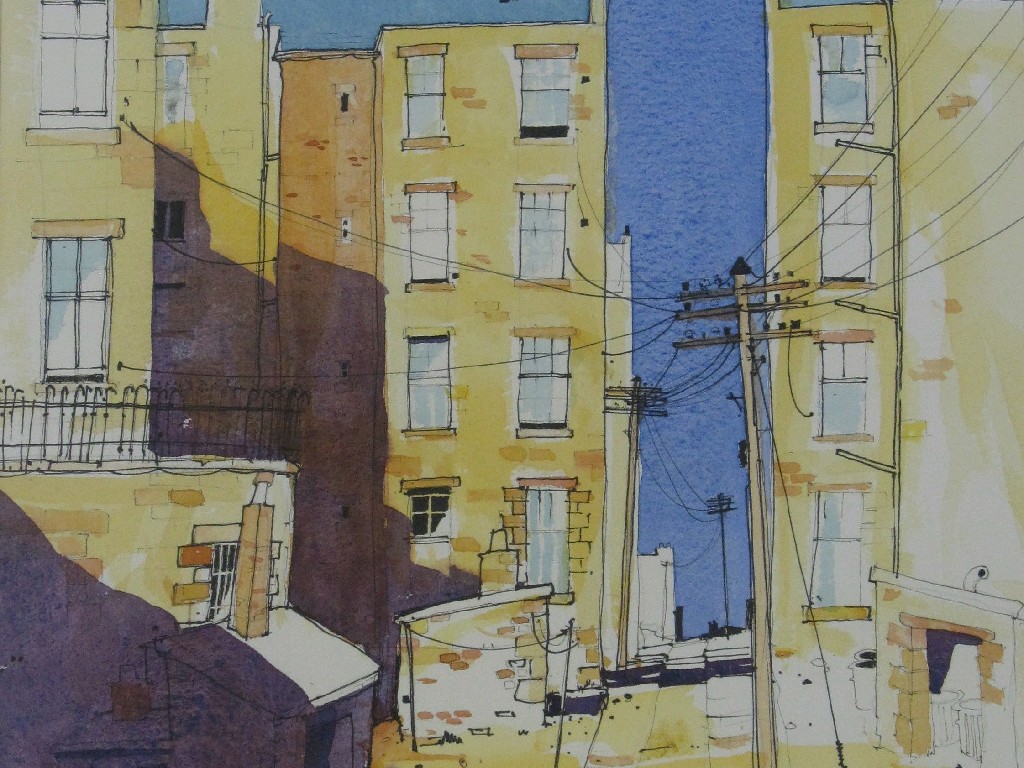 Appraisal: MARTIN OATES Pen and wash 'Back Court Anderston' signed x