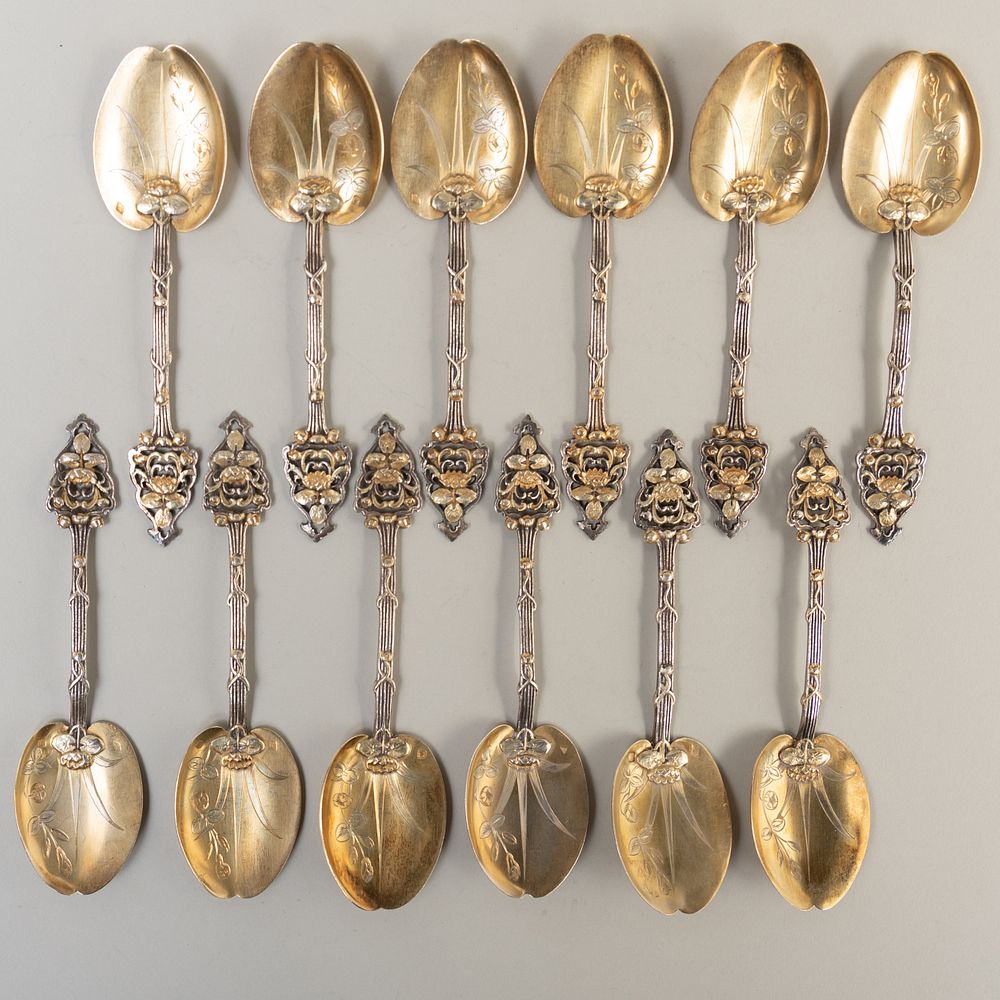 Appraisal: Set of Twelve French Parcel-Gilt Silver Ice Cream Spoons Marked