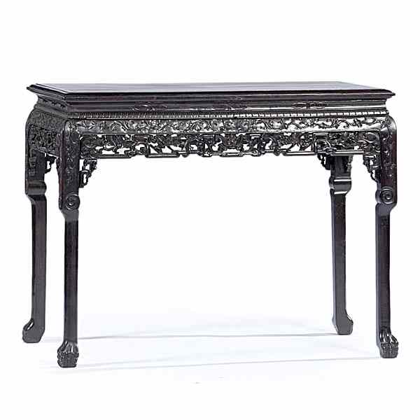 Appraisal: Chinese Carved Rosewood Table Chinese th century Carved and reticulated