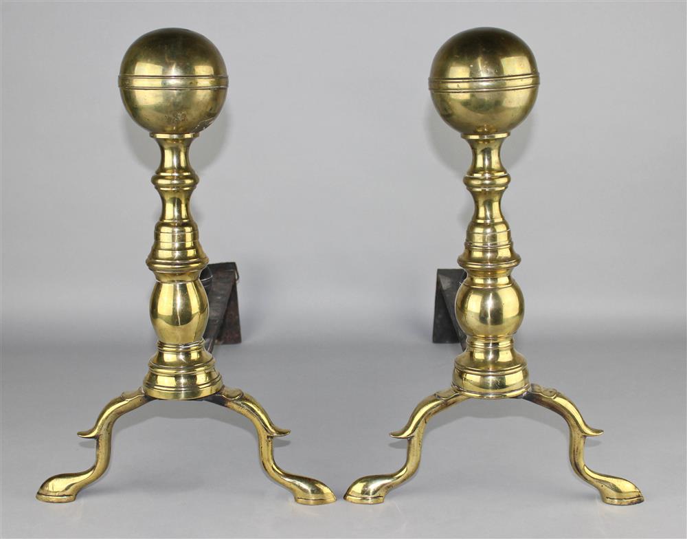 Appraisal: PAIR OF FEDERAL URN TOP BRASS AND IRON ANDIRONS ALONG