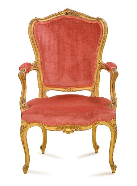 Appraisal: AN ITALIAN ROCOCO STYLE GILT WOOD FRAMED OPEN ARMCHAIR with