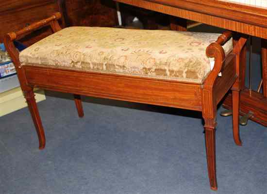 Appraisal: An Edwardian inlaid satinwood duet piano stool on carved and