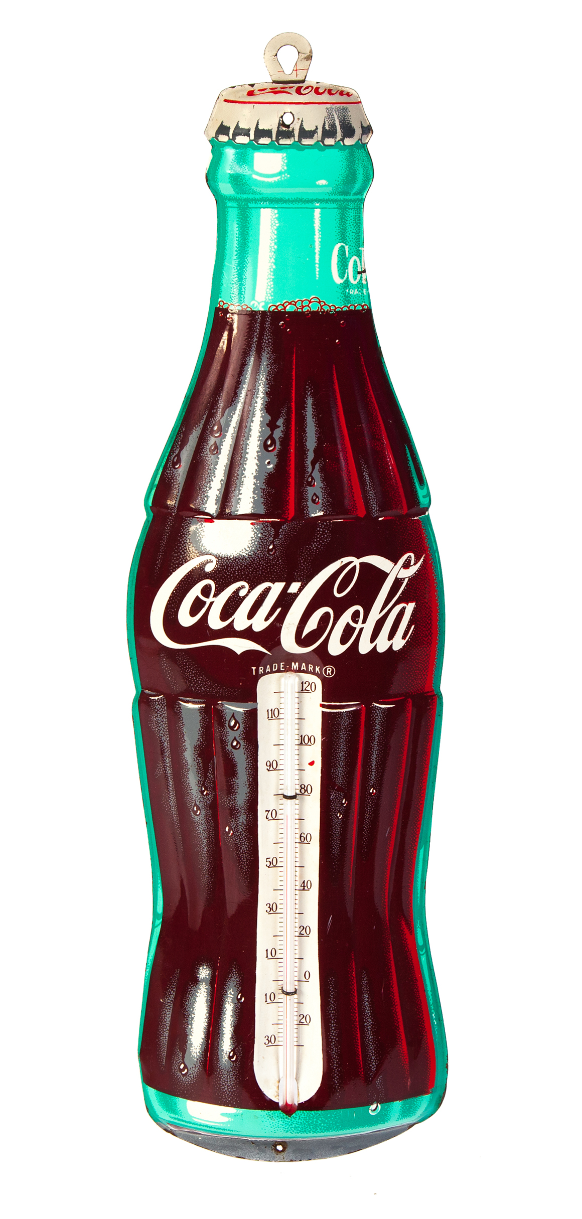 Appraisal: COCA-COLA BOTTLE THERMOMETER American mid th century Tin bottle shaped