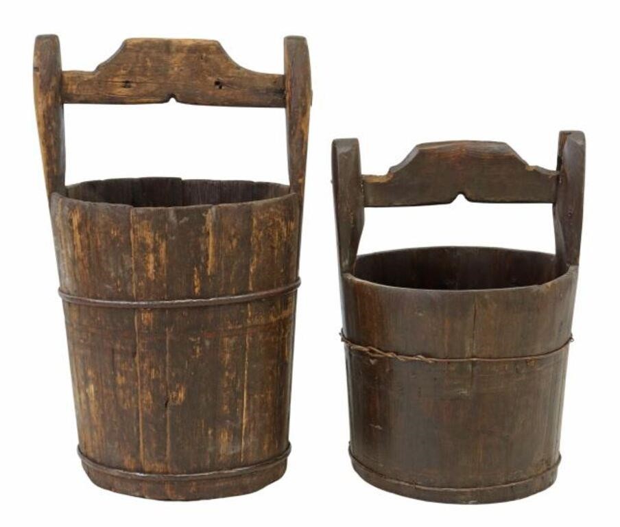 Appraisal: lot of Wood buckets early thc stave constructed with metal