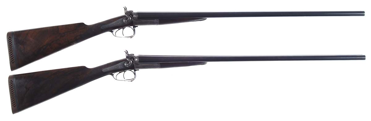 Appraisal: CASED PAIR OF EARLY BOSS HAMMER SHOTGUNS Cal ga SN