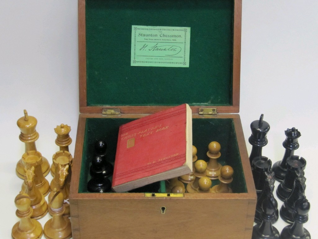 Appraisal: Jaques and Son Staunton boxwood and ebony chess set in