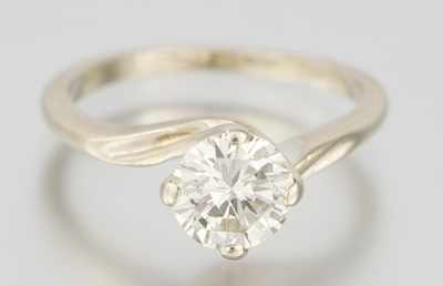 Appraisal: A Ladies' Diamond Solitaire Engagement Ring White gold mounting features