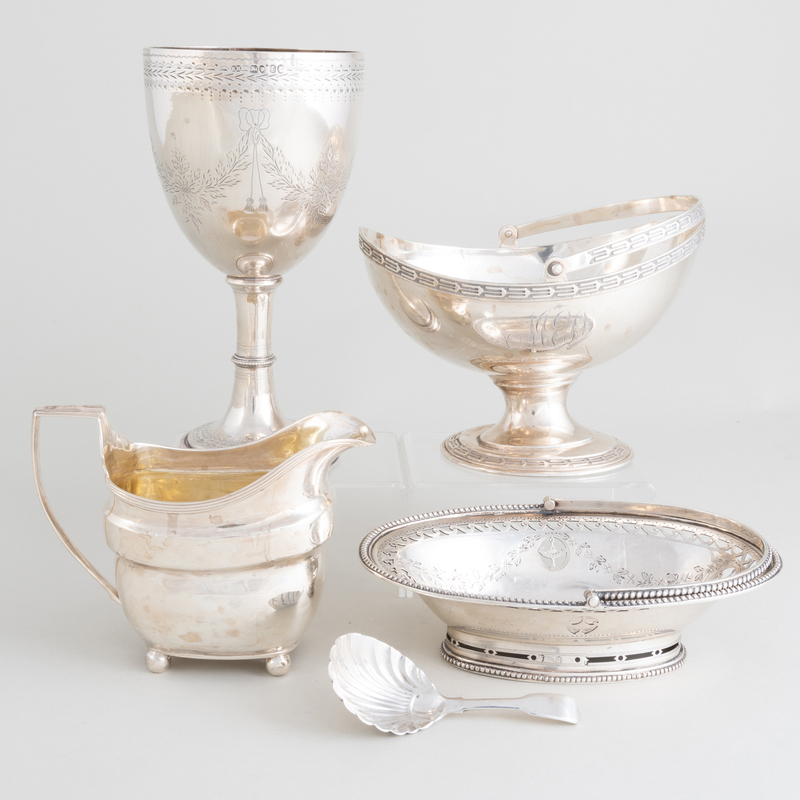 Appraisal: Group of English Silver Table Articles Comprising A Georgian bon