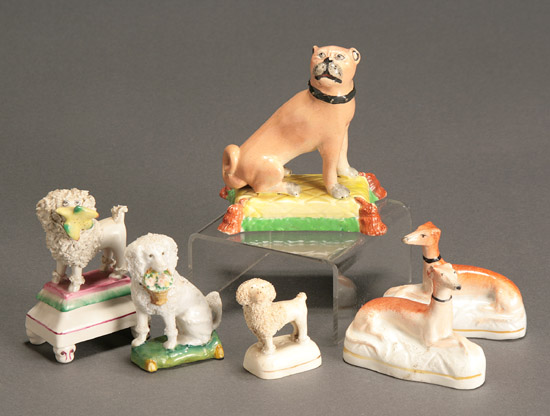 Appraisal: Group of Six Staffordshire Figures of Dogs th Century Consisting