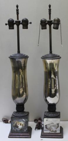 Appraisal: Pair of Mirrored Urns as Lamps on Mirrored Bases From