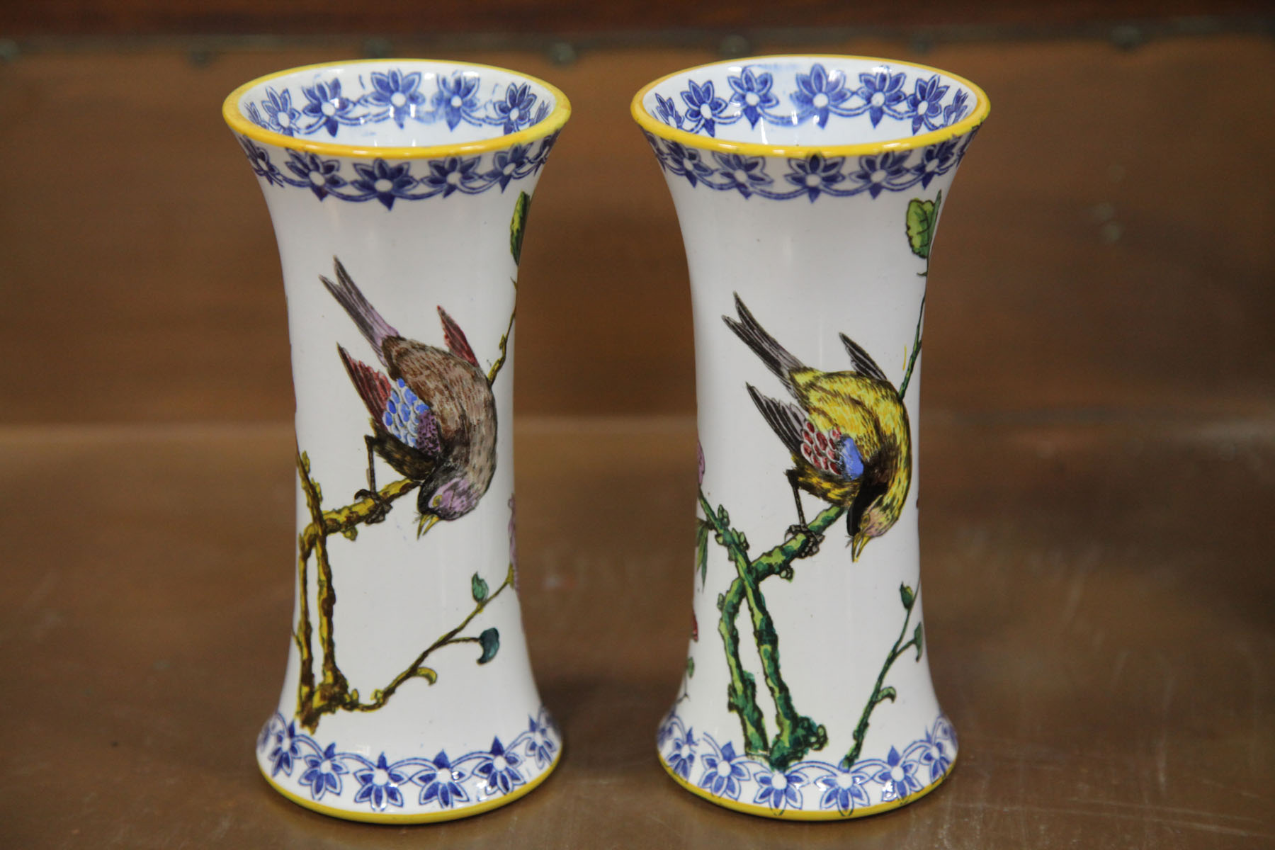 Appraisal: PAIR OF GIEN FAIENCE VASES French th century A pair