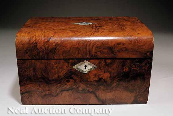 Appraisal: A Victorian Abalone Inlaid Burl Walnut Gentleman's N cessaire de