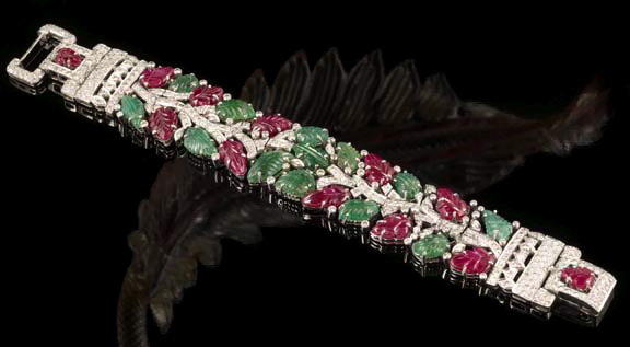 Appraisal: Eighteen-Karat White Gold Ruby Emerald and Diamond Tutti-Frutti Bracelet the