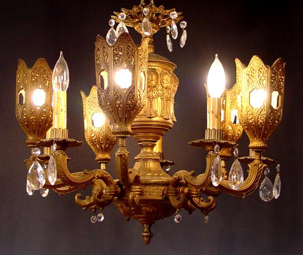 Appraisal: LIGHT TURKISH STYLE CHANDELIER Pierced shade light alternate with open