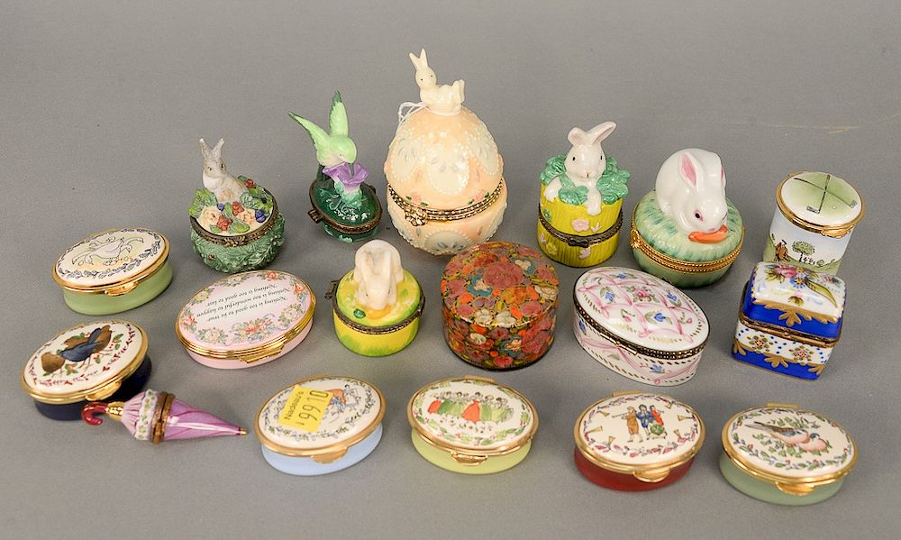 Appraisal: Group of eighteen porcelain trinket pill boxes Peint Main Limoges