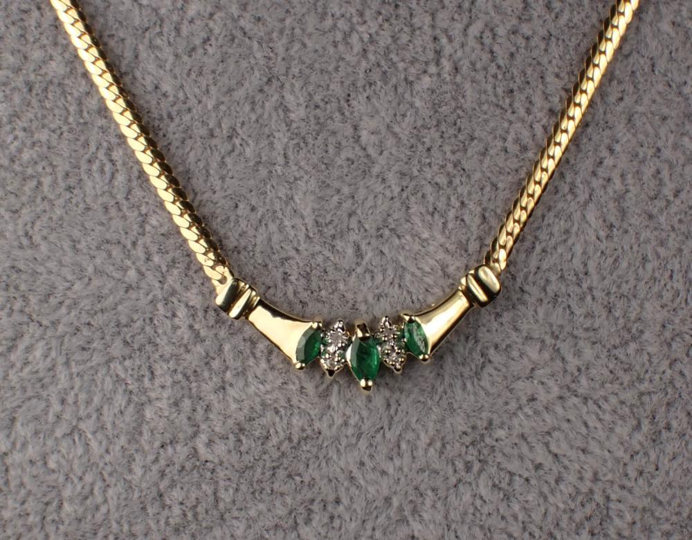 Appraisal: EMERALD DIAMOND AND YELLOW GOLD NECKLACE with an Italian made