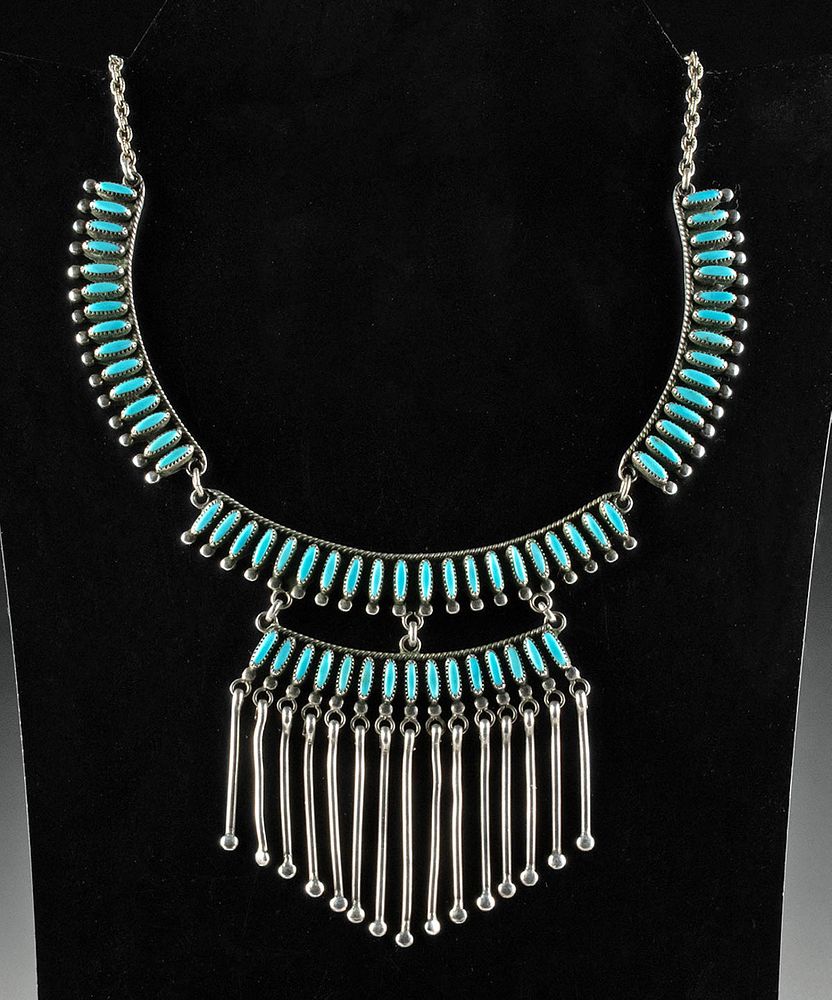 Appraisal: th C Zuni Silver Turquoise Needlepoint Necklace Native American Southwestern