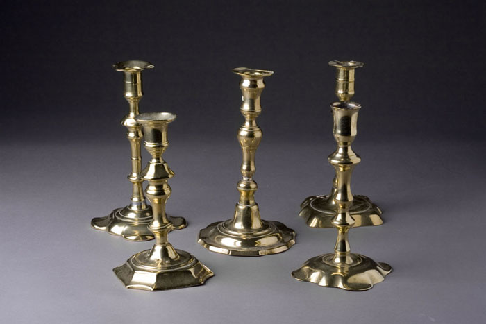 Appraisal: FIVE ENGLISH QUEEN ANNE BRASS CANDLESTICK OF VARIOUS FORM Height