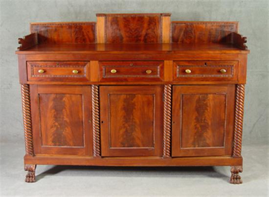 Appraisal: Walnut Walnut Burl Veneer Sideboard Mid th Century Stepped and