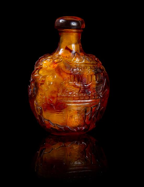 Appraisal: Sale Lot An Amber Snuff Bottle of flattened ovoid form