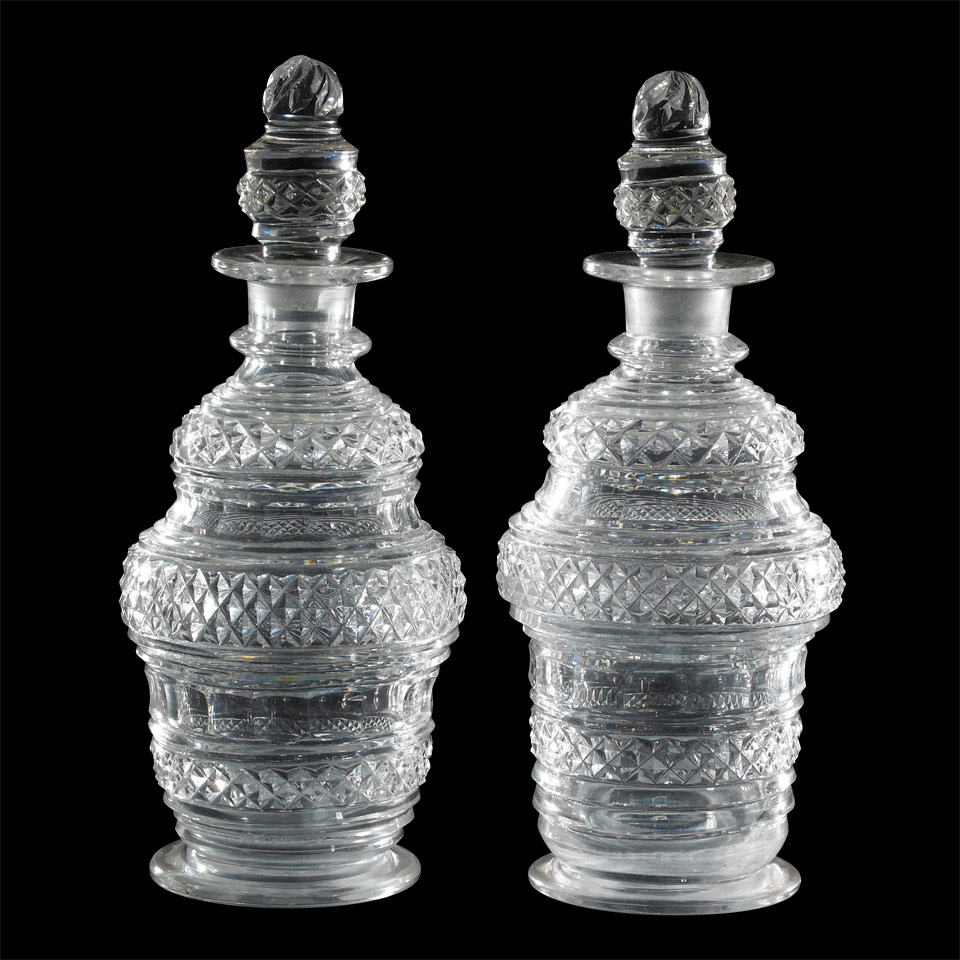 Appraisal: Pair of Anglo-Irish Cut Glass Decanters early th century minor